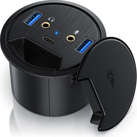 CSL USB 3.2 Gen1 Tisch Kabeldurchführung - Tischkabeldose Multi In Desk USB Hub - 2 x USB 3.2 Gen 1 - 1 x USB C 3.2 Gen1 - 2 x 3,5mm Klinke (1/5)