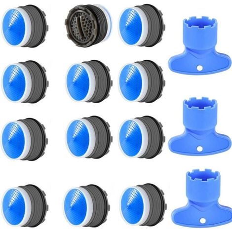 12pcs, Mousseur M18.5,Embout Cuisine Salle de Bain, Aerateur de Robinet d'evier Plastique pour Économiseur l'eau avec 3 Clé, Bleu (1/4)