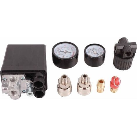 Pressostat de compresseur d'air 1/4 po, vanne de régulation de contrôleur à 4 trous 90-120PSI 220V (1/5)