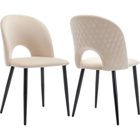 2er-Set Esszimmerstühle aus Samt, Rückenlehne mit Rautenmuster, Verstellbare Füße, Beige (1/5)