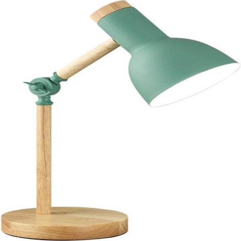 Lampe de table décorative LED verte, culot E27, design moderne en bois réglable, idéale pour la lecture, le bureau, la table de chevet ou la chambre. (1/5)