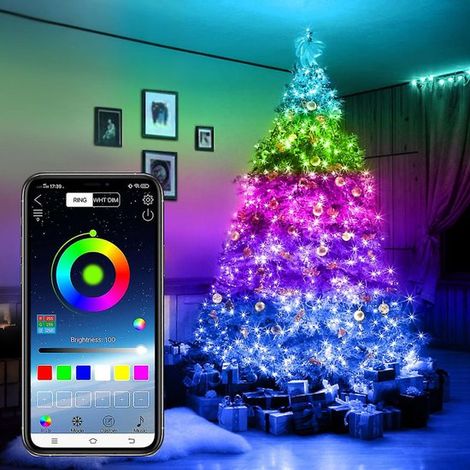 Luci natalizie a stringa LED RGB intelligenti da 10 m - 100 LED - Controllo remoto e tramite app - Impermeabilità IP67 - Utilizzo interno ed esterno - Illuminazione per feste - (1/5)