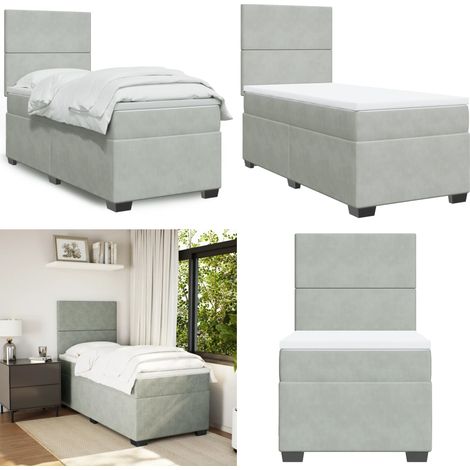 Sommier à lattes de lit et matelas Gris clair 100x200cm Velours - Lit Double - Lit Plateforme - Matelas À Ressorts Ensachés - Literie - Chambre À Coucher - Home & Living (1/5)