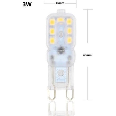 G9 LED Lampe Ampoules, Blanc 6000K 3W G9 LED Ampoule Lumiere équivalent aux ampoules halogènes de 20 W 420 lumens  dimmable, lot de 10 [Classe énergétique A+] H249 (1/2)