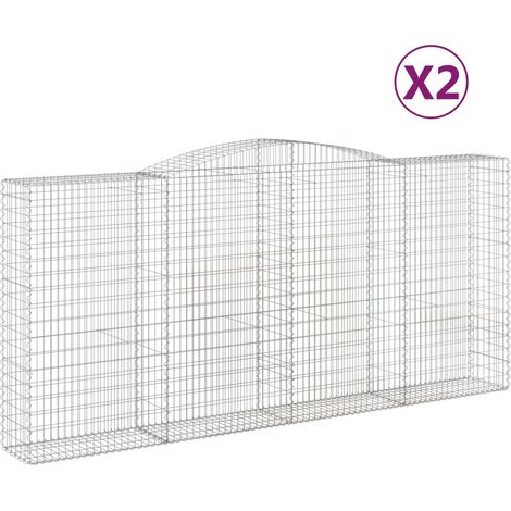 Paniers à gabions arqués 2 pcs  Mur en gabion 400x50x180/200 cm Fer galvanisé