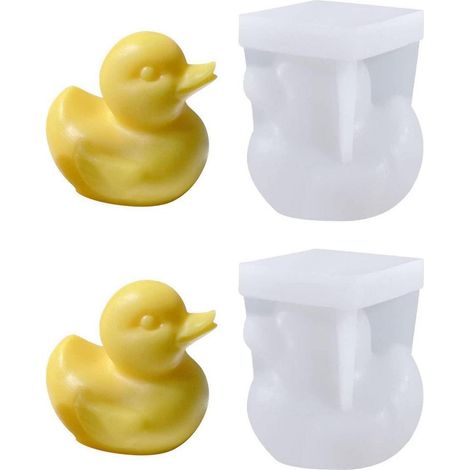 2x 3D Ente Silikonform, Kerzen- & Seifenform, Backform für Wachs, Harz, Gips, Beton