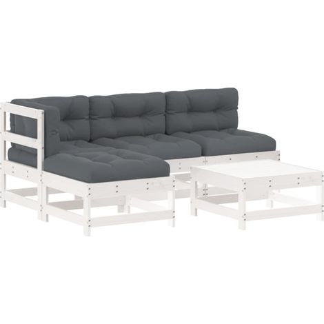 Maison Exclusive - Set Divani da Giardino 5pz con Cuscini in Legno Massello Bianco (1/5)