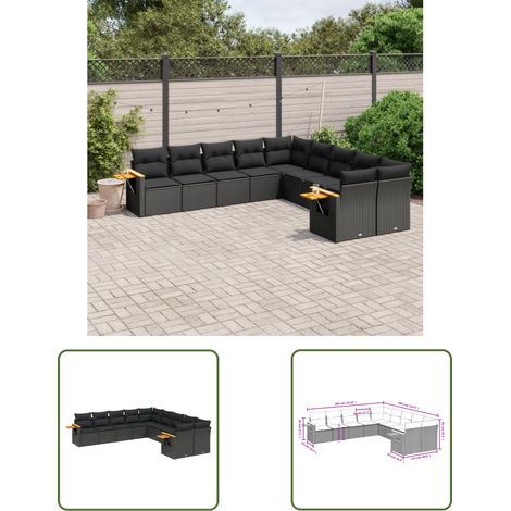 The Living Store 10-tlg. Garten-Sofagarnitur mit Kissen Schwarz Poly Rattan - Gartenmöbel - Rattan Möbel - Outdoor Sofa - Lounge Set - Esszimmergarnitur (1/3)