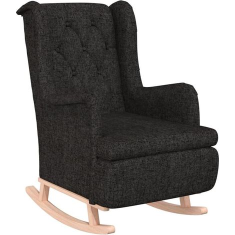 Fauteuil à bascule en bois d'hévéa, tissu noir (1/5)