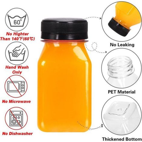 Lot De 6 Bouteilles En Plastique 120ml, Transparente Réutilisable, Avec Bouchon étanche, Pour Jus, Smoothie, Lait, Boissons Fraîches (1/4)