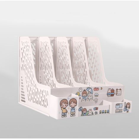 Schreibtisch-Organizer mit 4 Fächern, weiß, für Schülerakten und Bücher. (1/2)