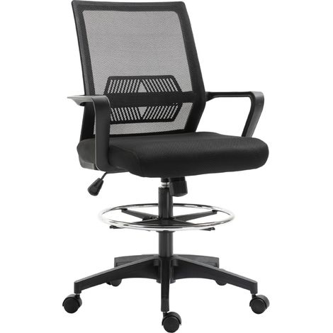 Sedia da Ufficio in Plastica, Altezza Seduta Regolabile, Schienale Ergonomico e Poggiapiedi, Nero (1/5)
