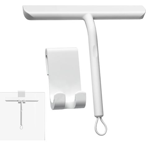 Tire d'eau de Douche, essuie-Glace pour Douche, Douche avec Crochet, sans Halos, pour fenêtres, Murs de Douche et miroirs, en Silicone, 21 cm, Blanc