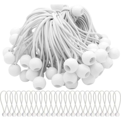 Tendeurs élastiques Lot de 50 cordons Sandow avec boules en caoutchouc pour chapiteaux, tentes et bâches – 3 mm × 40 cm (1/5)
