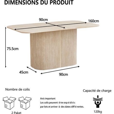 Wokaka – Table de salle à manger ovale 160 cm – Panneau MDF résistant aux rayures – Pour 4 à 8 personnes – Design moderne chêne