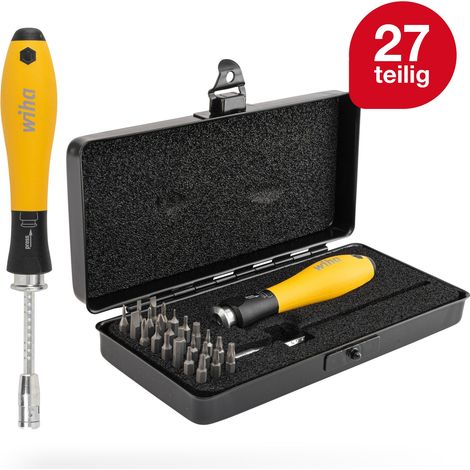 Wiha Schraubendreher mit Wechselklingen Set ESD SYSTEM 4 (33848), 27 tlg. für tiefliegende Schrauben, Schlitz/Kreuz/TORX/Sechskant inkl. Box (1/5)