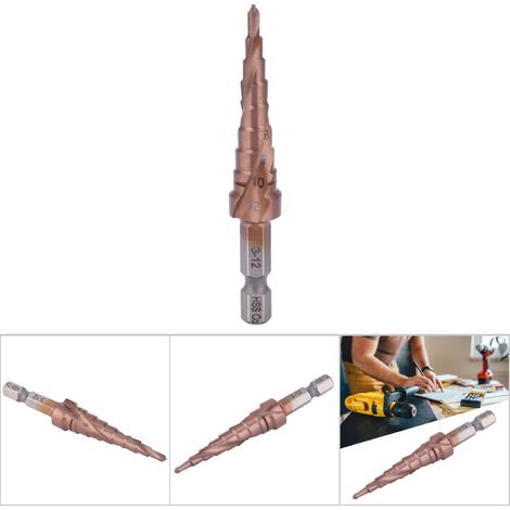Fraise à gradins multifonction en acier rapide revêtue cobalt, queue hexagonale pour perçages 3-12 mm (1/5)