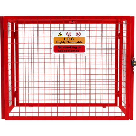 Cage À Bouteilles De Gaz 100 x 140 x 50 cm Rouge Pliable Maille Verrouillable Rangement 3 x 19 kg Cylindres Acier Revêtu En Poudre Épaisseur Fil 3mm Panneau d’Avertissement Cadenas & 4 Clés INCLUS