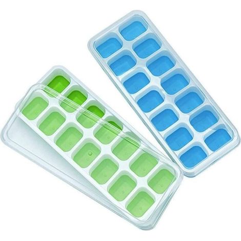 Vassoi per cubetti di ghiaccio in silicone flessibili e facili da staccare con coperchio anti-goccia rimovibile, senza BPA, resistenti e lavabili in lavastoviglie, set da 2 (1/4)