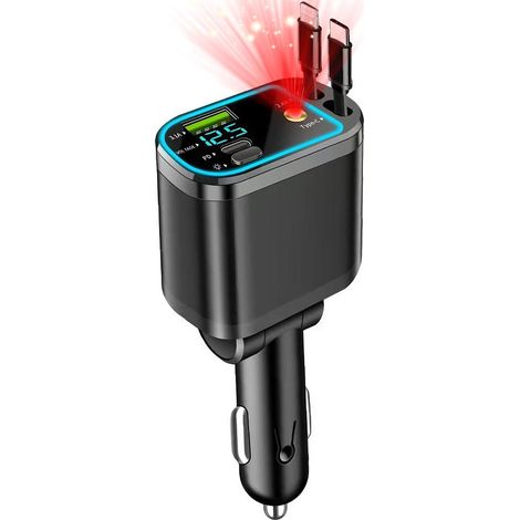 Chargeur Voiture Retractable Allume Cigare USB C, Chargeur Telephone Voiture Lumière Étoilée 4 en 1 à Charge Rapide 83 W, Adaptateur Allume Cigare USB pour 15, Galaxy, Google Pixel (1/5)