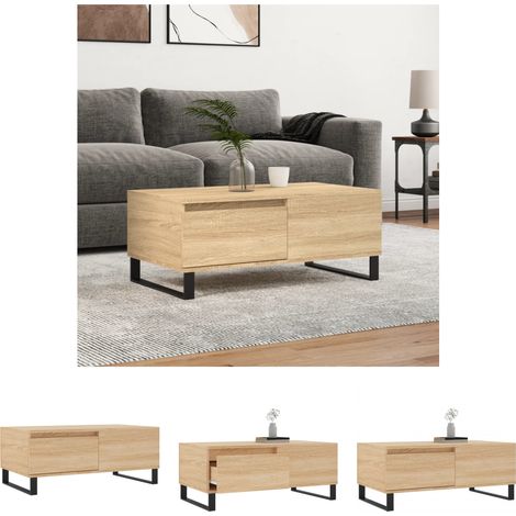 Metallbeine Couchtisch - vidaXL Couchtisch Sonoma-Eiche 90x50x36,5 cm Holzwerkstoff - Stauraum Couchtisch (1/5)