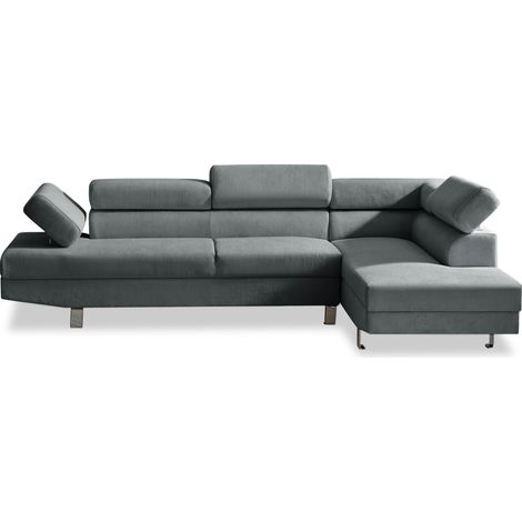Canapé d'angle droit avec têtières relevables Palerme velours côtelé gris