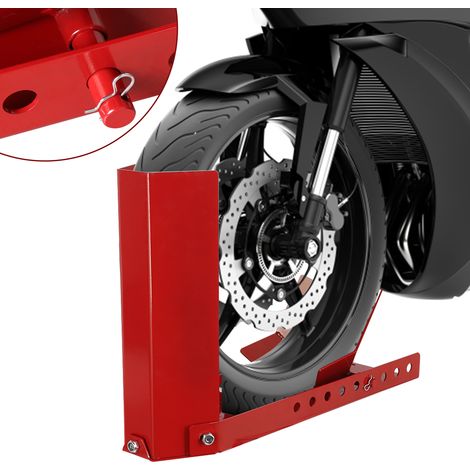 Randaco Bloque roue moto en acier, support de roue avant 8-24 pouces, largeur de pneu 60-145 mm, pour garage et atelier