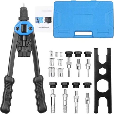110-piece manual rivet nut installation kit, with 100 assorted nuts, 7 metric mandrels (M3 - M12) and carrying case (1/4)