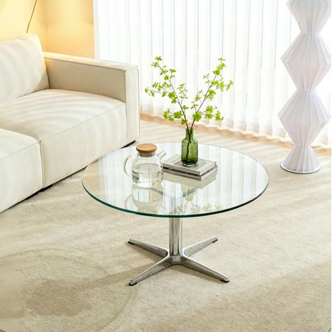 Tablero de mesa redondo de vidrio templado 91,5 cm transparente OKWISH (1/5)