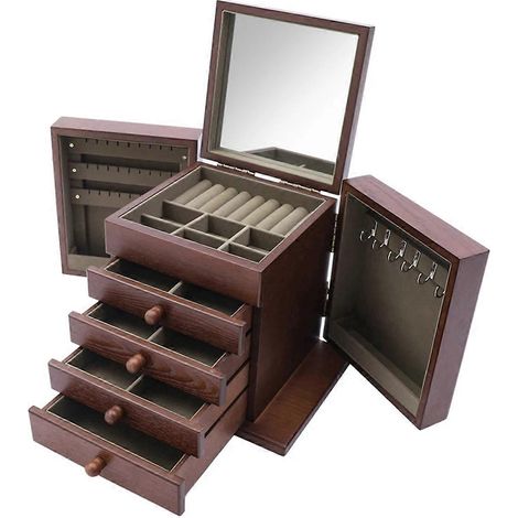 Armoire de rangement pour bijoux et maquillage de bureau style rétro à 5 tiroirs (comme illustré) (1/5)