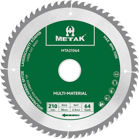 Circular saw blade HM 210x30 mm 64 teeth for aluminium Multi-material Saw blade 210x30 Ideal for wood, laminate, MDF, plastic, and copper - Compatible with Metabo, Bosch (1/5)