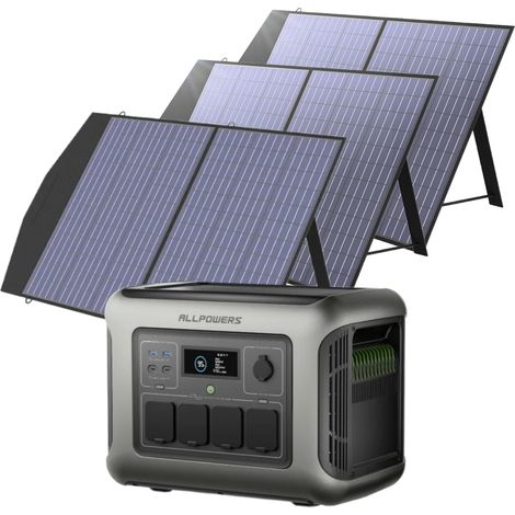 ALLPOWERS R1500 LITE Station Électrique Portable avec 3 Panneau Solaire Pliables de 100W, 1056Wh Batterie LFP, avec 4 Sorties CA 1600W (3200W Pic), Générateur Solaire pour Camping, Extérieur, Jardin (1/5)