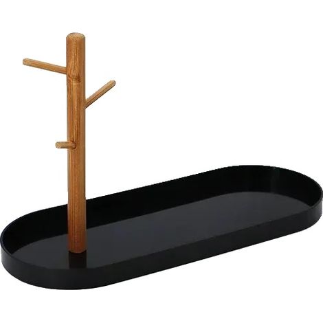 Bandeja de almacenamiento, fabricada en bambú ecológico, diseño japonés, ovalada-negra-1 (1/2)