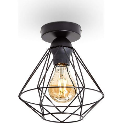 plafonnier design rétro, éclairage plafond moderne, style industriel vintage, métal noir, Ø220mm, pour ampoules E27 max. 40W, hauteur 240cm (1/5)