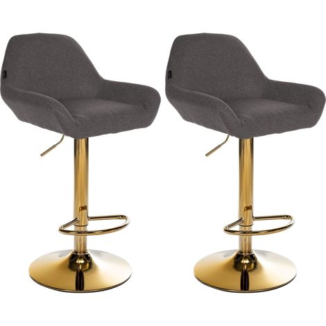 Set di 2 sgabelli da bar con poggiapiedi a forma di arco in metallo dorato con seduta in tessuto grigio scuro TDB10793