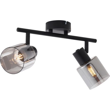 Modern Ceiling Light Black with Round Smoke Glass 2-Light - Cilin (1/5)
