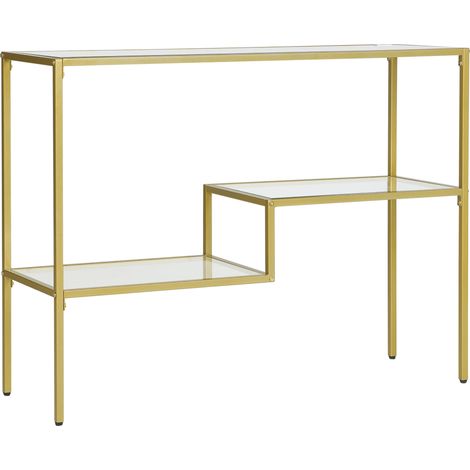 HOMCOM Consolle da Ingresso a 3 Ripiani, Tavolo Consolle in Acciaio e Vetro Temperato, 100x32x76 cm, Oro (1/5)