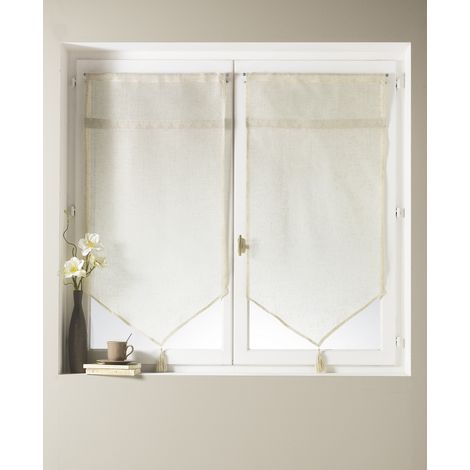 Homemaison – Paire de voilage en étamine avec parement haut en macramé – Dimensions 45x120 cm – 80% polyester, 20% lin – Prêt-à-poser