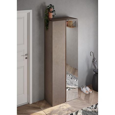 Armadio con 2 ante 1 specchio con 8 ripiani regolabili, collezione KEY, colore marrone e rovere