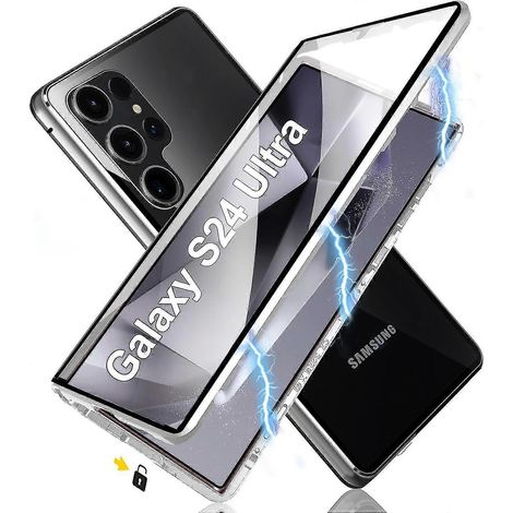 Coque téléphone magnétique en verre trempé double face pour Samsung Galaxy S24 Ultra S24 Plus S24, avec verrou de sécurité (1/5)