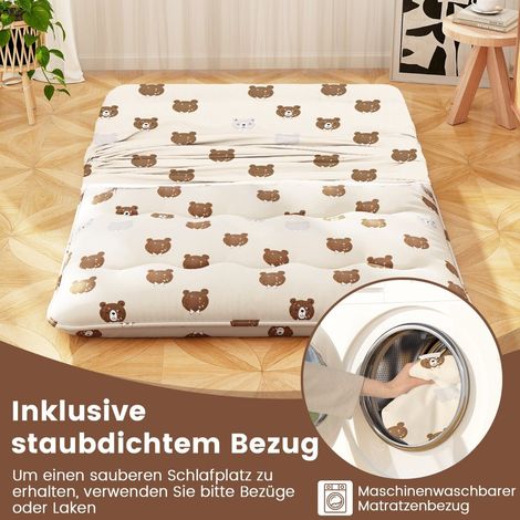 Matelas futon japonais marron 140 x 200 cm avec rembourrage polyester et housse lavable, sac de transport pour chambre et camping (1/5)