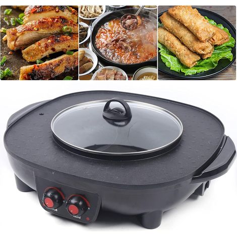 Hot Pots électriques 2 en 1 Hot Pot et grill multifonction Double séparation Barbecue Hot Pot Contrôle individuel de la température Revêtement antiadhésif pour 5-6 personnes (1/5)