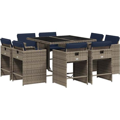 Maison Exclusive - Set da pranzo da giardino da 9 pz con Cuscini in Polyrattan Grigio (1/5)