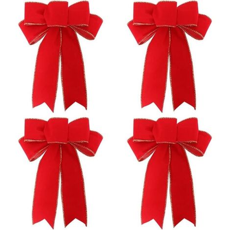 Lot de 4 nœuds, décoration de Noël avec un grand nœud rouge, grand nœud, couronne décorative pour porte d'entrée et porte de cheminée (1/4)