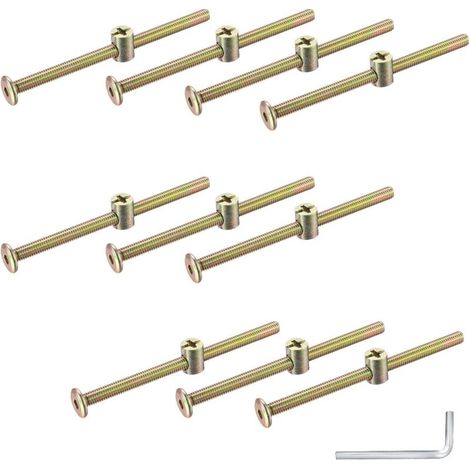 RHG M6 Kit de 10 Pcs Vis à Bois, Vis à Tête Cylindrique Fraisée Plate Six Pans Vis Ecrous, Fixation de Boulon pour Tete de Lit, Chaise Bureau Enfant, avec Une Clé-