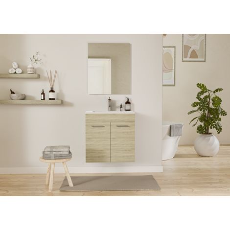 Meuble de salle de bain MINAO 60 en kit - 2 portes - Bois Clair - Faible profondeur