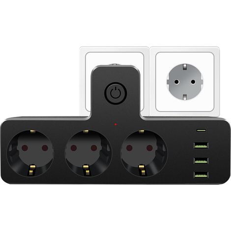Multiprise, Multiprise USB, Multiprise avec Interrupteur, Multiprise Française 7 en 1 avec 3 USB et 1 Type C, Prise avec Interrupteur, Prise Multiple pour la Maison, Le Voyage et Le Bureau