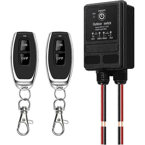Relais sans fil 12 V avec télécommande, compatible DC12V/24V/48V/72V, 30 A, portée de 100 m (328 pieds) pour alarmes antivol (1/5)