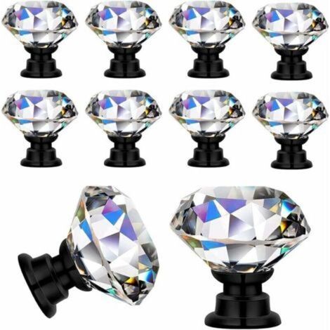 Poignées de meuble transparentes en cristal diamant, 10 pièces, 30 mm, noir – TRIMEC (1/5)