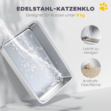 Litière pour chat avec couvercle, entrée avant et sortie supérieure en acier inoxydable, bac hygiénique pour félin jusqu'à 8 kg, pelle incluse (1/5)